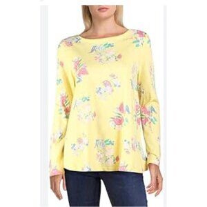 Joules  Knit Top Blouse Size 14 Yellow Floral Print Sleeves 3/4 Shirt Womens